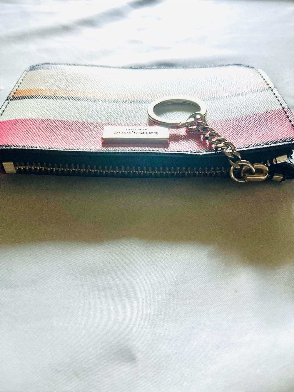 Kate Spade New York Striped Saffiano Cardholder Coin Purse Key Ring - Picture 4 of 7